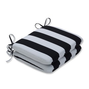 2pk Cabana Stripe Rounded Corners Outdoor Seat Cushions Black - Pillow Perfect - 1 of 2