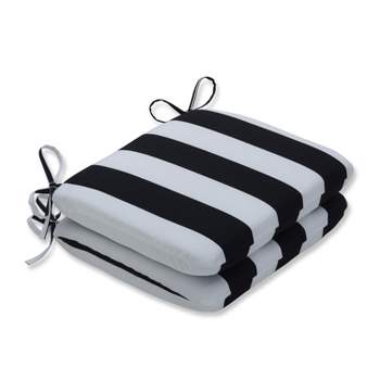 2pk Cabana Stripe Rounded Corners Outdoor Seat Cushions Black - Pillow Perfect