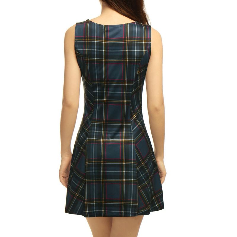 Allegra K Women's Summer Plaid Mini A-Line Sleeveless Fit and Flare Dress, 3 of 6