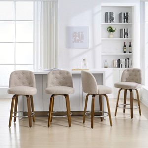 Bekrvio 26” Swivel Counter Height Bar Stools with Backs,Linen Fabric Upholstered,Walnut Wood Legs - Mid-Century Modern for Kitchen Island - 1 of 4