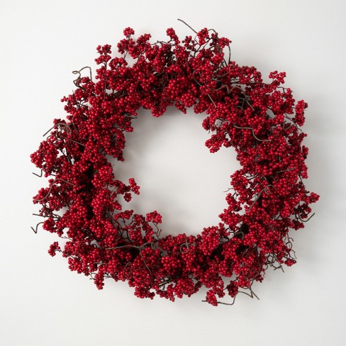 Christmas Wreath Small Faux Red Berries Wreath For Front - Temu