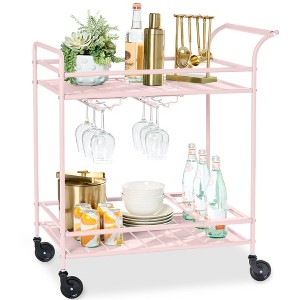 Best Choice Products 2-Tier Rolling Bar Cart Indoor/Outdoor w/ Storage Shelves, Wine Rack, Lockable Wheels - 1 of 4
