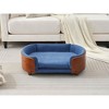 Scandinavian Style Medium-sized Dog Pet Sofa with Solid Wood Legs, Curved Walnut Wooden Back, Velvet Cushion in Dark Blue - 3 of 4