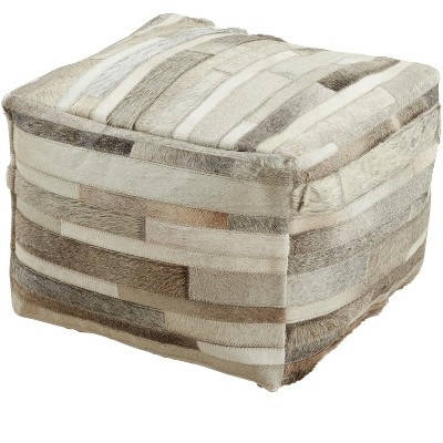 Saro Lifestyle Hair On Leather Pouf, 20"x20"x14" Square, Grey