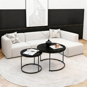 LIVAREEmlen Round Black Marble Coffee Tables Set of 2, Nested Design with Metal Frame, Living Room Tables - 1 of 4