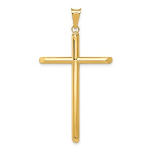 Black Bow Jewelry 14k Yellow Gold Large 3mm Hollow Tube Cross Pendant - 1 of 4