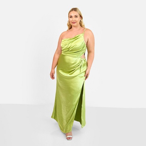 Rebdolls Women s Plus Size Emma Satin One Shoulder Maxi Bodycon Dress Green Medium Target