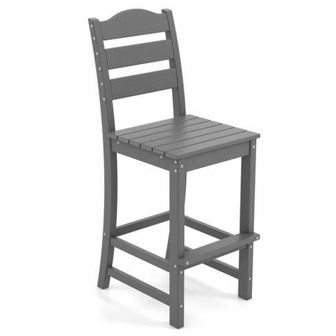 Costway Outdoor HDPE Bar Stool Patio Tall Chair Backrest Footrest All Weather Grey