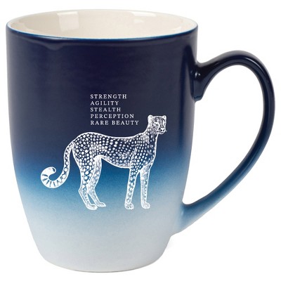 Elanze Designs 12 Ounce Ceramic Decorative Laser Engraved Giftable Novelty Tea Coffee Cup Mug Navy Blue and White Leopard Strength Agility Stealth