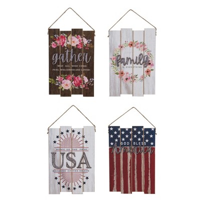 Transpac MDF Reversible Slat Decor Set of 2 Spring Home Decorations