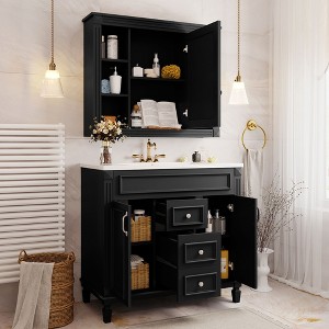 YOOCOZZ 36'' Bathroom Vanity with Top Sink,2 Soft Closing Doors and 2 Drawers,Black Mirror Cabinet - 1 of 4