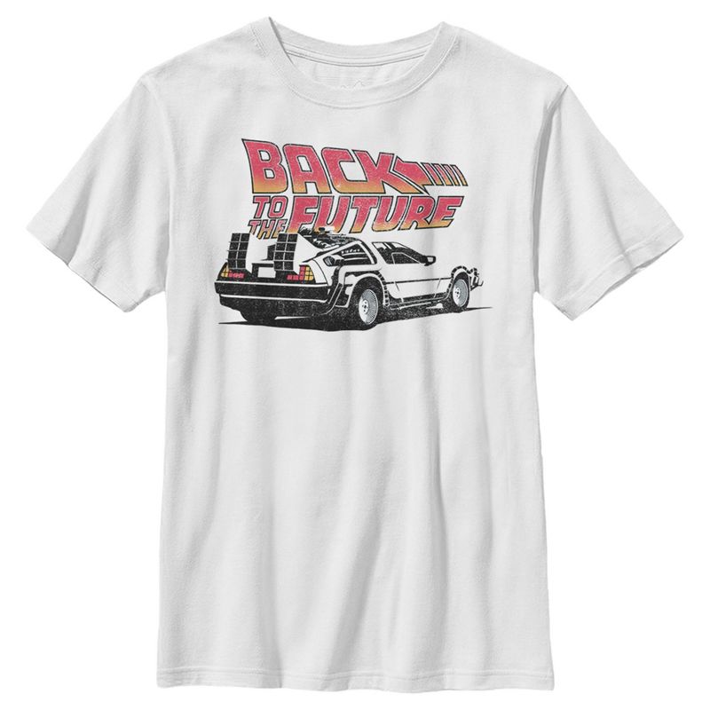 Boy's Back to the Future DeLorean Cartoon T-Shirt, 1 of 6