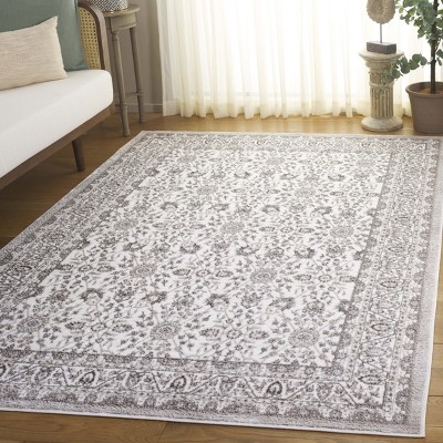 Ivory and Silver Abstract Synthetic Rectangular Area Rug, 8' x 10'