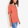 Anna-Kaci Women's Ruffle Neck Detail Short Sleeve Textured Button Down Detail Fashion Blouse - Medium, Burnt Red - 3 of 4