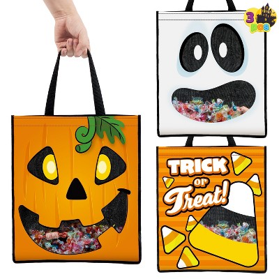 Joyfy 3pcs 22.5in x 13.75in Halloween Large See Through Tote Bags with Handles,Trick or Treat Party Supplies,Bags For Candies, Biscuits, Cards