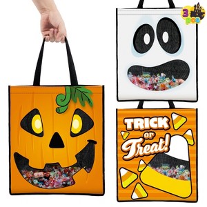 Joyfy Halloween Party Favors 3PCS Large See Through Tote Bags with Handles Trick or Treat Bag Party Supplies For Candies Biscuits Cards 22.5" x 13.75" - 1 of 4