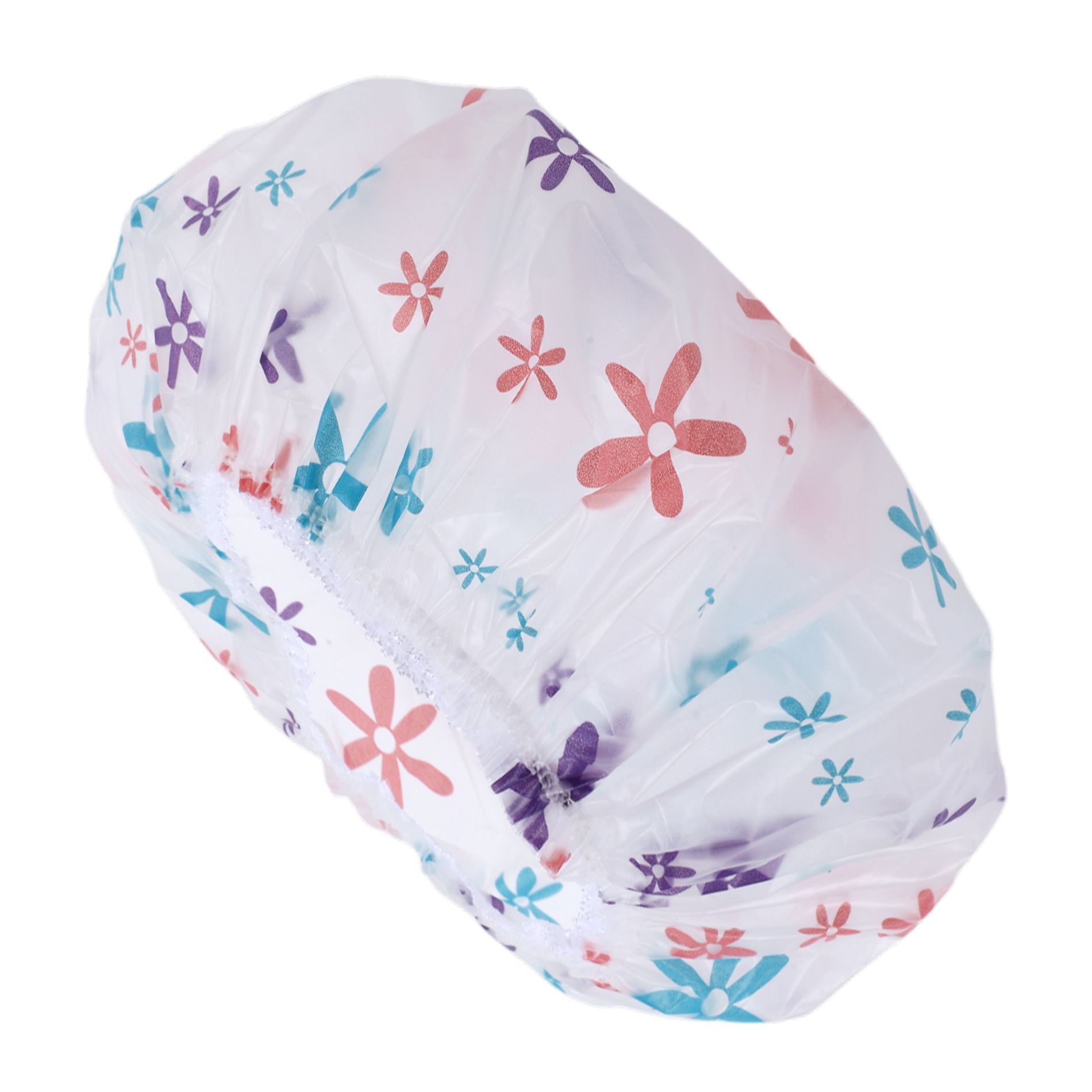 Unique Bargains Women's Floral Pattern Shower Cap Purple Blue 1 Pc