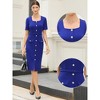 INSPIRE CHIC Women's Work Square Neck Button Decor Belted Short Sleeve Vintage Sheath Midi Dresses - 2 of 4