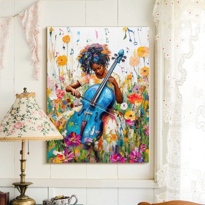 NicBex Girl Playing Violin among Flowers Wall Art for Living Room Modern Wall Art Textured Wall Art