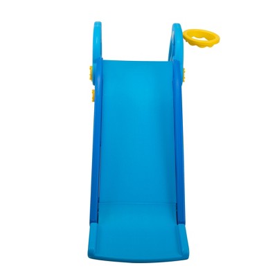 Infurnic Baby Activity Gyms, Freestanding Slide with Basketball Hoop and Ball, for Indoor or Outdoor Amusement Facility, Blue, 44.49"*12.6"*19.69"