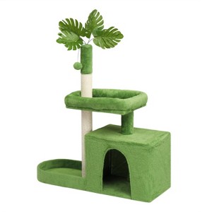 SEVOBAL Pet Tower 36in Cat Tree with Leaves, Multi-level Cat Tower with Cat Scratching Post, Cozy Cat Condo, Dangling Ball, Green, 11.8"*11.8"*30.7" - 1 of 4