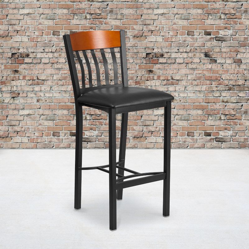 Flash Furniture Vertical Back Metal and Wood Restaurant Barstool with Vinyl Seat, 2 of 6