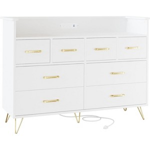 Jojoka 8 Drawer Dresser with LED Lights & Charging Station, Modern Wood Storage Cabinet with Open Shelf for Bedroom, Living Room, or Entryway - 1 of 4