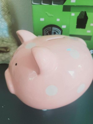 Pearhead Ceramic Piggy Bank - Gray with White Polka Dots