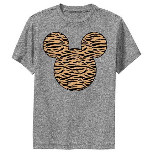 Boy's Disney Mickey Mouse Tiger Print Silhouette Performance Tee - Charcoal  Heather - Large