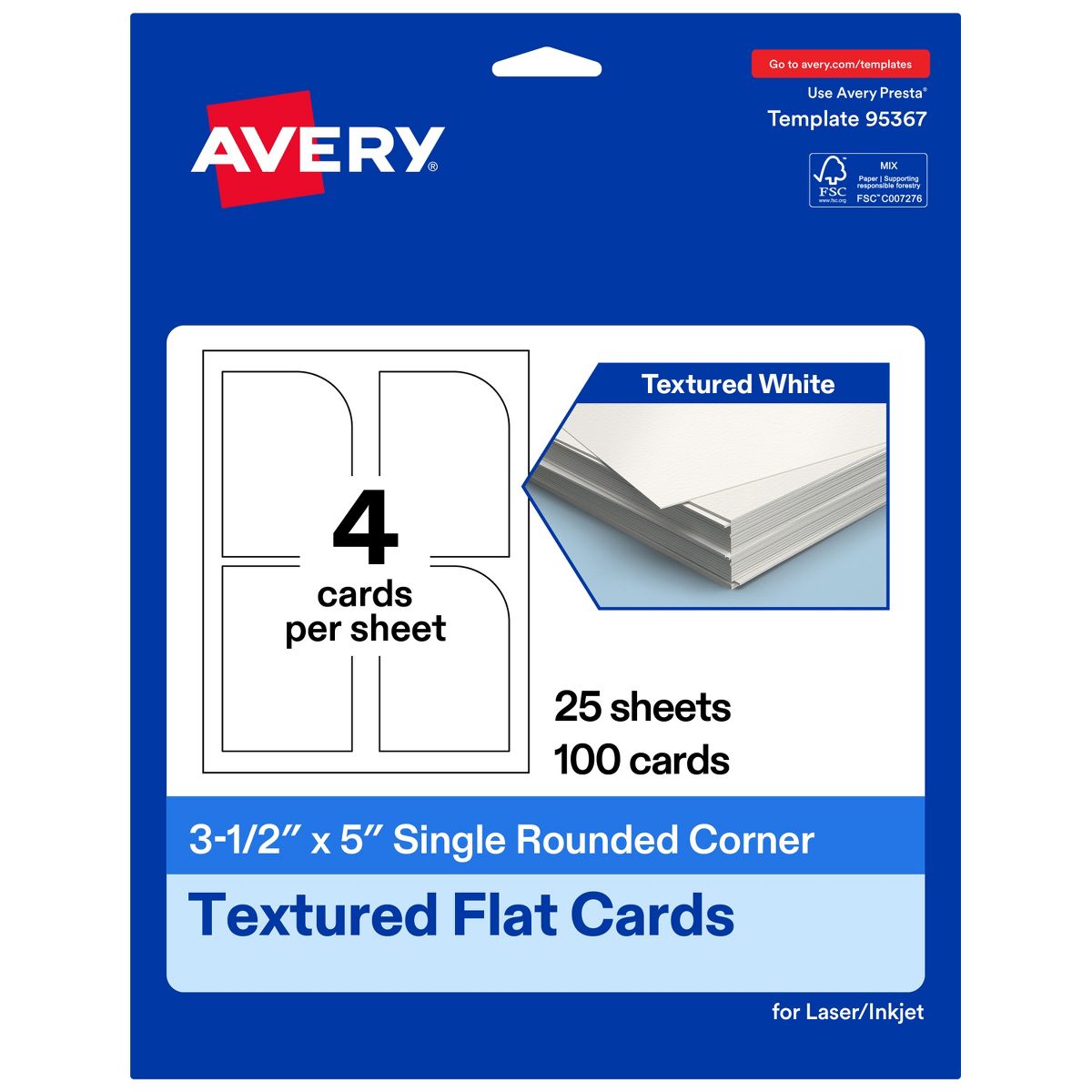 Avery Matte White Flat Cards, 3-1/2" x 5" Rectangle Single Rounded Corner
