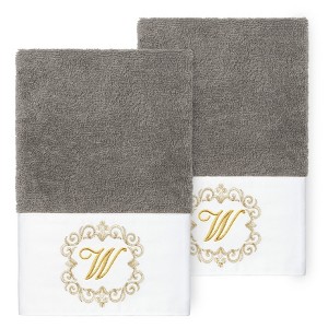 Linum Home Textiles 100% Turkish Cotton MONICA Gold Thread 2PC Embellished Hand Towel Set - 1 of 3