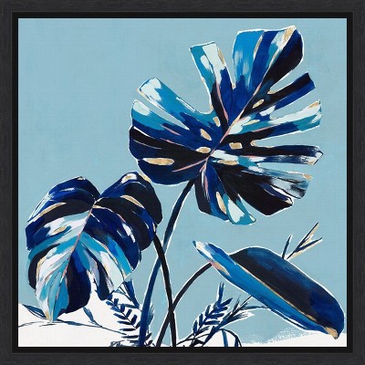 Amanti Art Villa Palms I (Blue Monstera) by Isabelle Z Canvas Wall Art Print Framed 16 x 16-in.