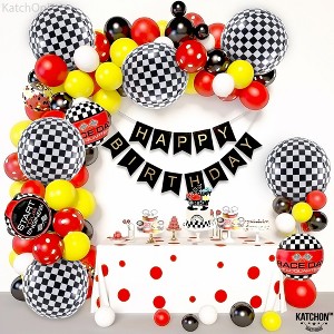 KatchOn, Black and White Checkered Balloons - 22 Inch, Pack of 6 | 4D Checker Balloons, Racing Balloons for Emo Party Decor - 1 of 4