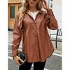 Women Faux Leather Shacket Moto Biker Shirts Loose Fit Blazer Long Sleeves Button Casual Jacket - 4 of 4