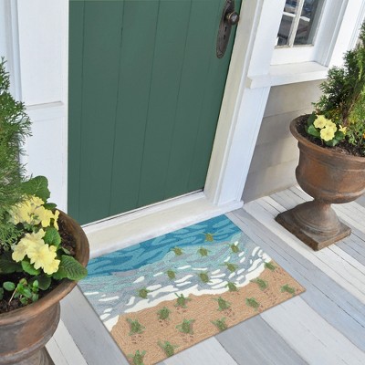 Handmade Blue Synthetic Round Tufted Turtle Beach Area Rug