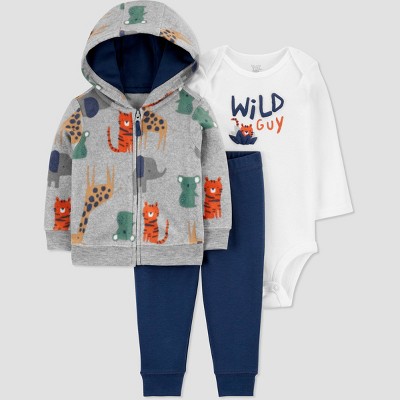 Image of Carter's Just One You® Baby Boys' Safari Cardigan Top & Bottom Set - White/Gray/Blue 3M