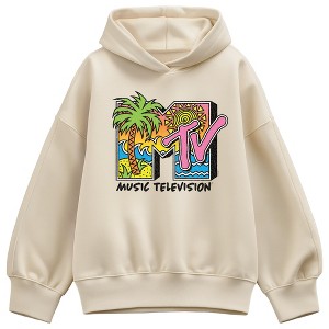 Women's MTV Logo 80s Beach Oversized Fleece Hoodie Sweatshirt