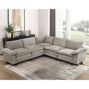 110.5'' Chenille Modular 5-Piece L-Shaped Sectional Sofa with Reversible Cushions, Removable Covers and Adjustable Arm Pillows - 1 of 4