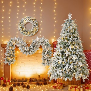 KWPZQEB 3 Pcs Flocked Artificial Christmas Tree Set with Snow Flocked Wreath, Xmas Snow Garland and Snow Xmas Tree, Artificial Xmas Decor for Indoor - 1 of 4
