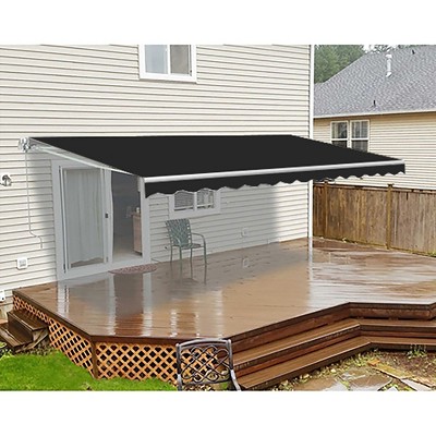 ALEKO 16' x 10' Black Motorized Retractable Patio Awning with White Frame