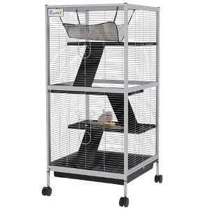 SKYONE Steel Rolling Small Pet Cage with 4 Tiers, Hammock, Removable Tray - Ideal for Ferrets, - 1 of 4