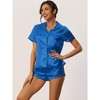 cheibear Women's Button Short Sleeve Shirt and Shorts Satin 2-Piece Sleepwear Pajama Sets - 2 of 4