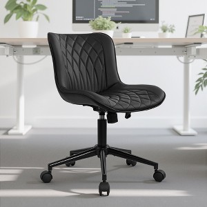 VECELO PU Leather Armless Office Chair, Ergonomic Office Chair with Backrest, Adjustable Height & 360 Rolling Swivel for Home or Office, Black - 1 of 4