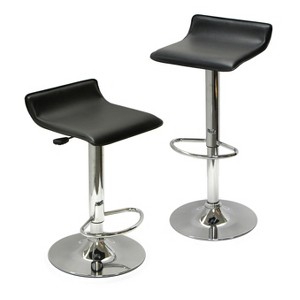 Set of 2 Spectrum, Adjustable Air Lift Stool, Black Faux Leather Metal - Winsome: Swivel, Counter Height, Easy Clean - 1 of 4