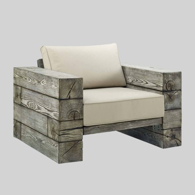Manteo Rustic Coastal Outdoor Patio Sunbrella Lounge Armchair Light Gray Beige - Modway