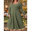 Women's Plus Size A Line Swing Square Neck Long Sleeve Casual Midi Knit Dresses with Pockets - Agnes Orinda - 2 of 4