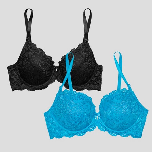 Smart & Sexy Women's Signature Lace Push-up Bra 2-pack Mykonos Blue/black  Hue 40c : Target