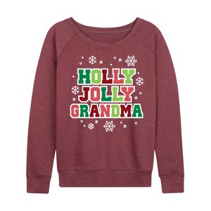 Women's - Instant Message - Holly Jolly Grandma Lightweight French Terry Wide Neck Long Sleeve Graphic Shirt - 1 of 4