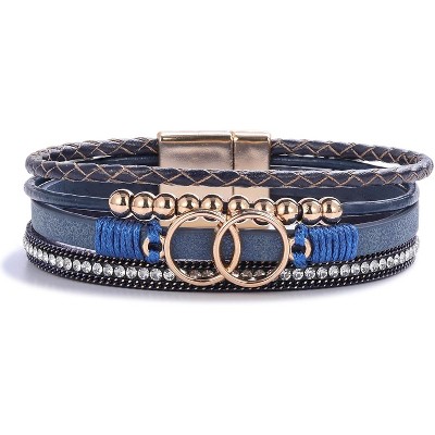 Boho Wrap Bracelet with Infinity Design, Leather Cuff Bangle with Magnetic Clasp, Stackable Jewelry Gift for Mom