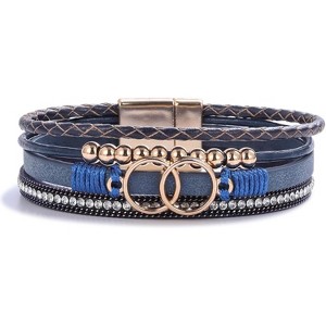 Boho Wrap Bracelet with Infinity Design, Leather Cuff Bangle with Magnetic Clasp, Stackable Jewelry Gift for Mom - 1 of 4